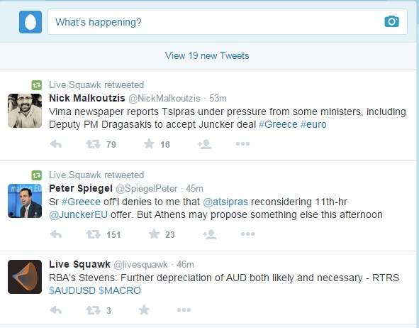 Live Squawk opdaterer børsnyheder på sekunder, og kan for eksempel følges via Twitter.